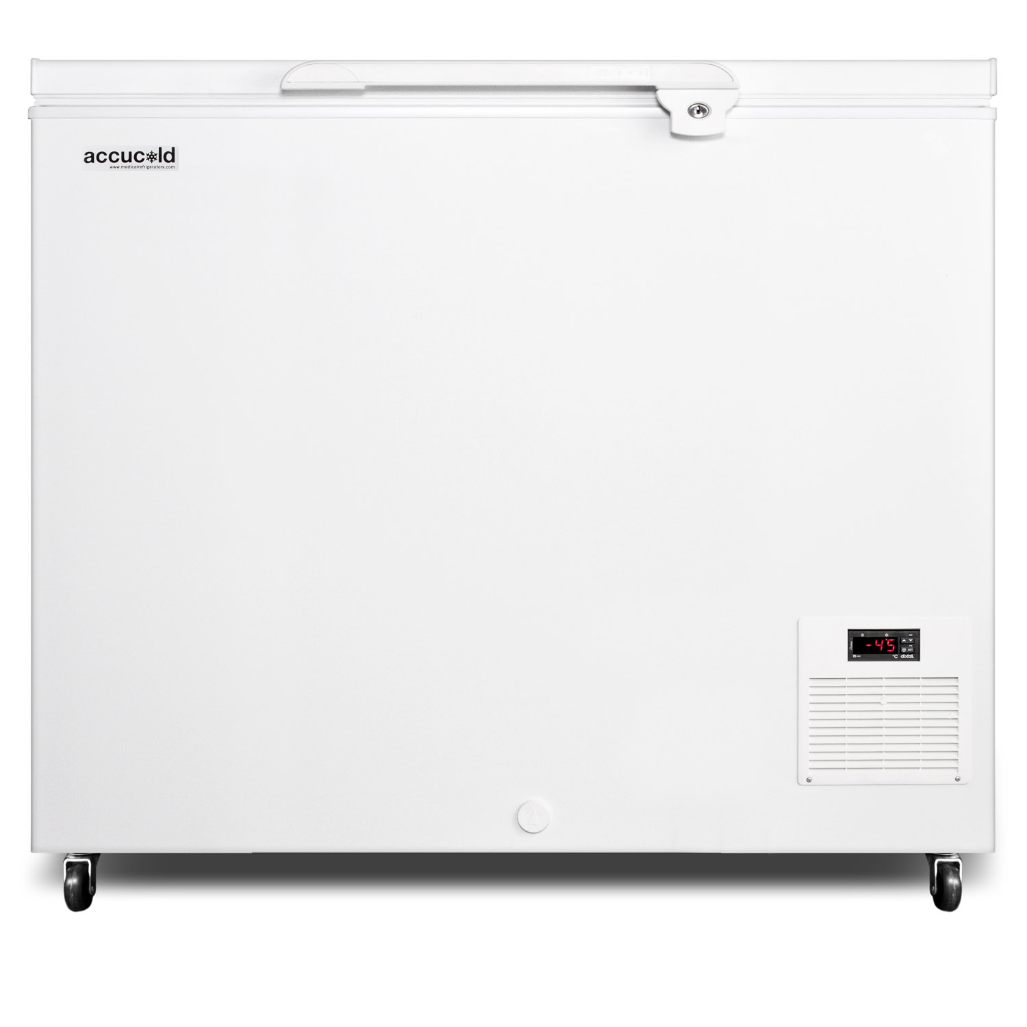 Commercial -45 C capable chest freezer with digital thermostat and 8.1 cu.ft. capacity